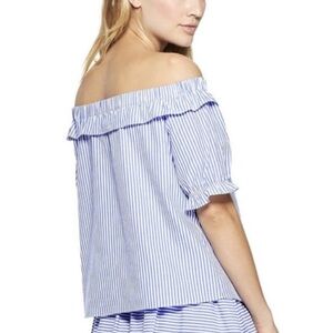 Blue Striped Off-Shoulder Top